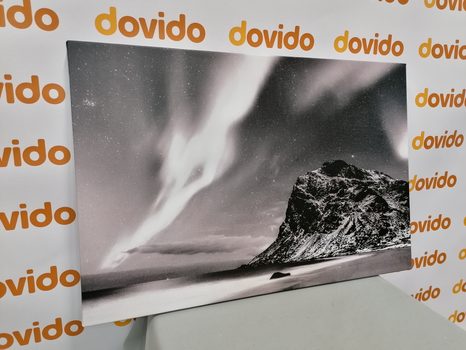 SLIKA SEVERNI SIJ NA NORVEŠKEM V ČRNOBELI IZVEDBI - ČRNOBELE SLIKE - SLIKE