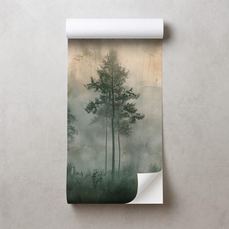 TAPET AUTOADEZIV ORIZONT DE PĂDURE ÎN CEAȚĂ - TAPET PĂDURE - TAPETURI