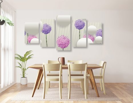 КАРТИНИ ОТ 5 ЧАСТИ – ИНТЕРЕСНИ ЦВЕТЯ С АБСТРАКТНИ ЕЛЕМЕНТИ И ШАРКИ - АБСТРАКТНИ КАРТИНИ - КАРТИНИ