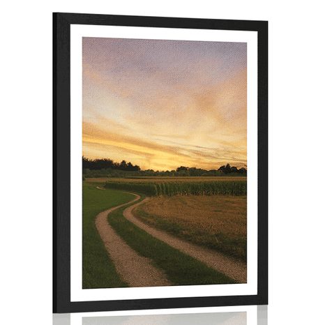 AFFICHE AVEC MONTURE COUCHER DE SOLEIL SUR LE PAYSAGE - NATURE - AFFICHES