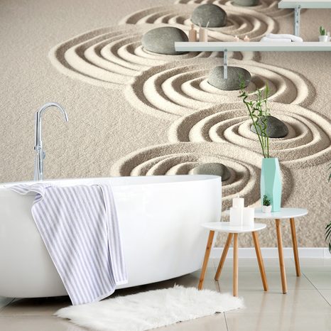 WALL MURAL STONES IN SANDY CIRCLES - WALLPAPERS FENG SHUI - WALLPAPERS