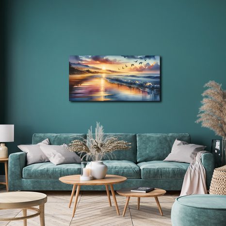 WANDBILD RUHIGER STRAND BEI SONNENUNTERGANG - BILDER VON SONNENAUFGANG UND SONNENUNTERGANG - BILDER