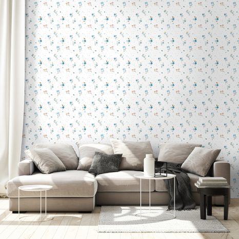 SAMOLJEPLJIVA TAPETA NJEŽNI PLAVI CVJETOVI NA BIJELOJ POZADINI - TAPETE S UZORKOM - TAPETE