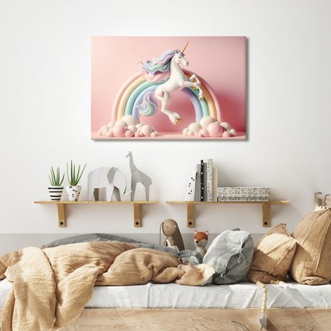 WANDBILD MAGISCHES EINHORN MIT REGENBOGEN - KINDERBILDER TIERE - BILDER