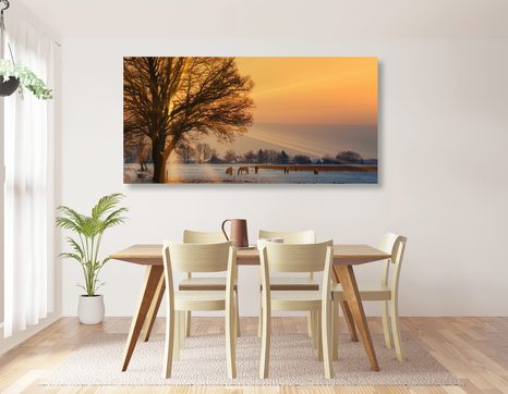 SLIKA KONJI V ZASNEŽENI DEŽELI - SLIKE NARAVE IN POKRAJINE - SLIKE