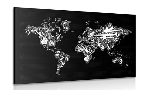 CANVAS PRINT MUSICAL WORLD MAP - PICTURES OF MAPS - PICTURES