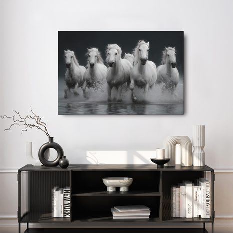 OBRAZ BÍLÍ KONĚ V POHYBU - OBRAZY KONĚ - OBRAZY