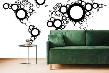 CARTA DA PARATI – MAPPA DEL MONDO COMPOSTA DA CERCHI - CARTA DA PARATI MAPPE - CARTA DA PARATI