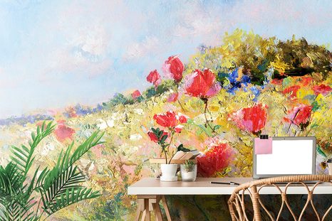 TAPETA MALOVANÉ MÁKY NA LOUCE - TAPETY S IMITACÍ MALEB - TAPETY