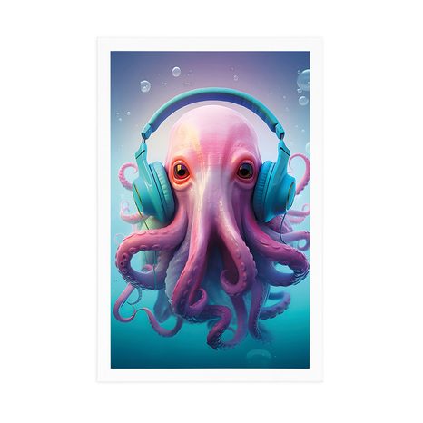 PLAKÁT CHOBOTNICE SE SLUCHÁTKY - PÁRTY ZVÍŘATA SE SLUCHÁTKY - PLAKÁTY