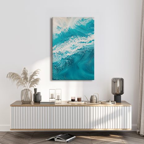CANVASTAVLA OCEANENS SKUM I BLÅ TONER - TAVLOR MED HAV OCH STRAND - TAVLOR