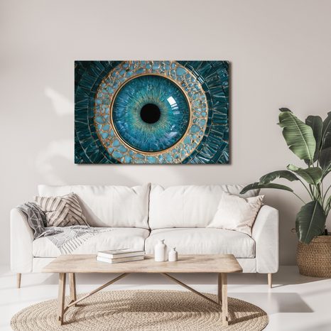 TABLEAU SUR TOILE – ŒIL TURQUOISE DANS L’OR - TABLEAUX PAR THÈME - TABLEAUX
