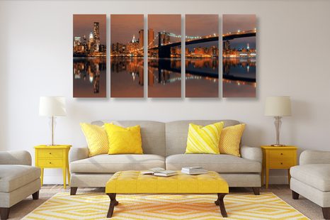 TABLOU 5-PIESE REFLEXIE MANHATTANULUI ÎN APĂ - TABLOURI CU ORAȘE - TABLOURI