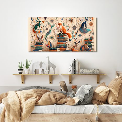 SLIKA LISICA MED KNJIGAMI - OTROŠKE SLIKE ŽIVALI - SLIKE