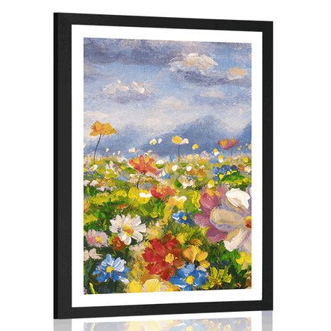 POSTER MIT PASSEPARTOUT ÖLGEMÄLDE WILDE BLUMEN - BLUMEN - POSTER