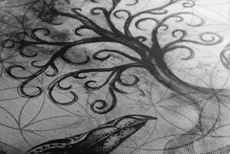 OBRAZ MAGICZNE DRZEWO ŻYCIA W WERSJI CZARNO-BIAŁEJ - OBRAZY DRZEWA ŻYCIA - OBRAZY