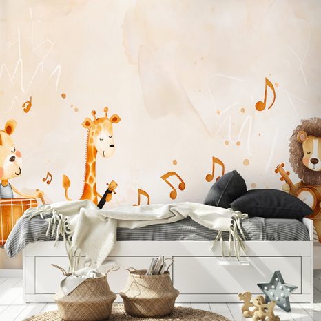 SAMOLEPÍCÍ TAPETA ZVÍŘÁTKA S HUDEBNÍMI NÁSTROJI - DĚTSKÉ TAPETY - TAPETY