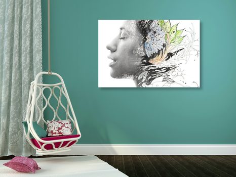 OBRAZ ŽENA S MALOVANÝMI KVĚTINAMI - OBRAZY ŽENY - OBRAZY