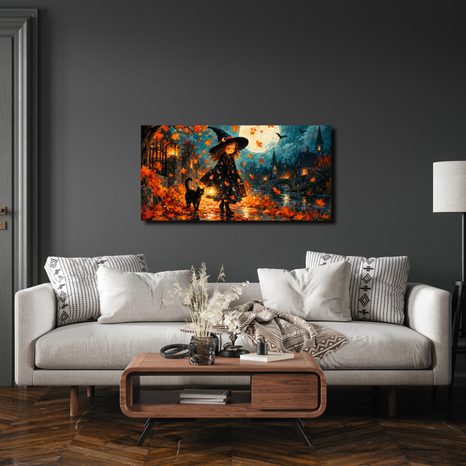 QUADRO SU TELA – RAGAZZA MAGICA CON LANTERNA - QUADRI HALLOWEEN E HORROR - STAMPE E QUADRI