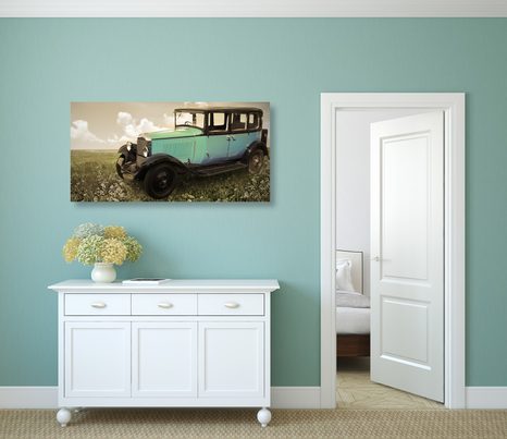 SLIKA PLAVI RETRO AUTOMOBIL - VINTAGE I RETRO SLIKE - SLIKE