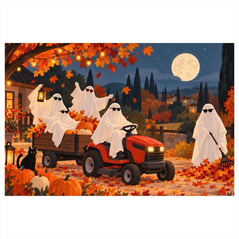 QUADRO SU TELA – FANTASMI DI HALLOWEEN SUL TRATTORE - QUADRI HALLOWEEN E HORROR - STAMPE E QUADRI