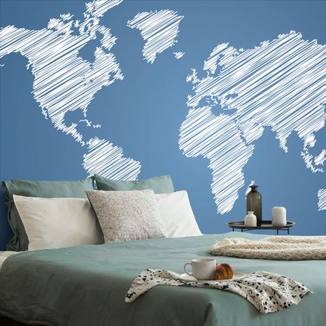 WALLPAPER HATCHED MAP OF THE WORLD ON A BLUE BACKGROUND - WALLPAPERS MAPS - WALLPAPERS