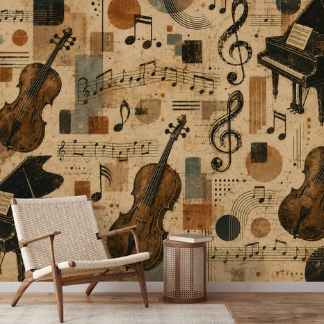 SELBSTKLEBENDE FOTOTAPETE VINTAGE MUSIKINSTRUMENTE UND NOTEN - MUSIK FOTOTAPETEN - TAPETEN