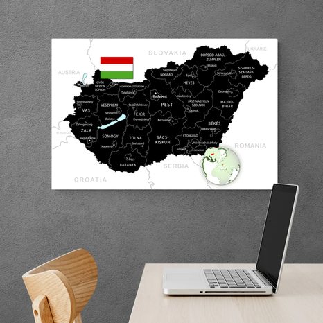 QUADRO SU TELA – MAPPA NERA STILOSA DELL'UNGHERIA - QUADRI MAPPE - STAMPE E QUADRI