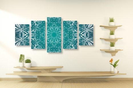 5-DÍLNÝ OBRAZ MODROBÍLÁ ROZETA - OBRAZY FENG SHUI - OBRAZY