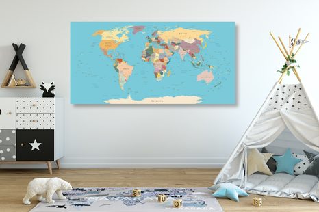 WANDBILD WELTKARTE MIT BESCHRIFTUNG - WELTKARTEN ALS BILDER - BILDER