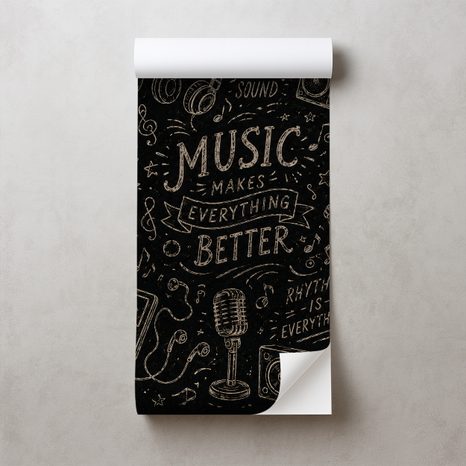 SELBSTKLEBENDE TAPETE MUSIKINSTRUMENTE UND ZITATE AUF SCHWARZ - MUSIK FOTOTAPETEN - TAPETEN