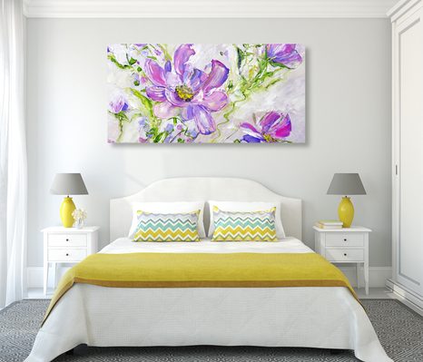 CANVAS PRINT MODERN PAINTED SUMMER FLOWERS - PICTURES FLOWERS - PICTURES