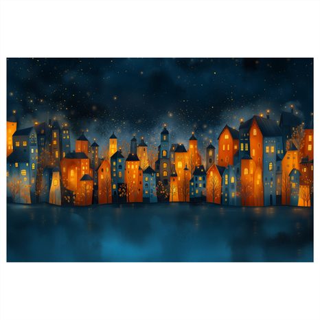 OBRAZ VÁNOČNÍ NOČNÍ MĚSTO - BAREVNÉ DOMY - OBRAZY