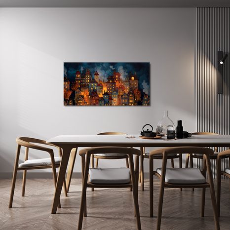 OBRAZ KOUZELNÁ ZIMNÍ NOC VE MĚSTĚ - BAREVNÉ DOMY - OBRAZY