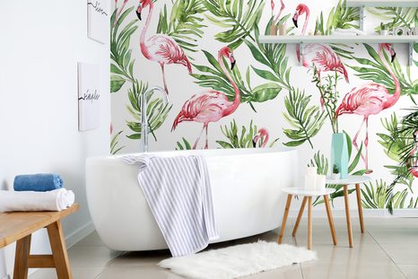 SELBSTKLEBENDE TAPETE FLAMINGOS IN DEN TROPEN - SELBSTKLEBENDE TAPETEN - TAPETEN