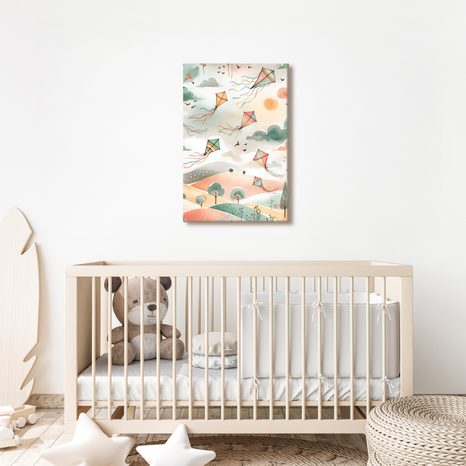 OBRAZ PASTELOVÁ KRAJINA S DRAKY NA OBLOZE - DĚTSKÉ OBRAZY - OBRAZY