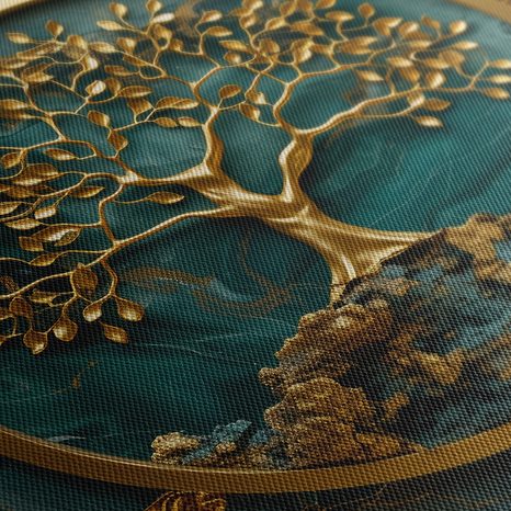 WANDBILD BAUM DES LEBENS MIT BLAU-GOLDENEM HINTERGRUND - BILDER - 🔥 TOTALAUSVERKAUF