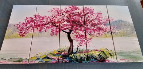 5-DÍLNÝ OBRAZ ORIENTÁLNÍ TŘEŠEŇ V RŮŽOVÉM PROVEDENÍ - OBRAZY PŘÍRODY A KRAJINY - OBRAZY