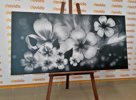 КАРТИНА НА ПЛАТНО – ФАНТАЗИЯ НА ЦВЕТЯ В ЧЕРНО-БЯЛ ВАРИАНТ - ЧЕРНО-БЕЛИ КАРТИНИ - КАРТИНИ