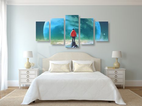 5-TEILIGES WANDBILD MANN AUF DEM GIPFEL EINES BERGES - BILDER VON MENSCHEN - BILDER