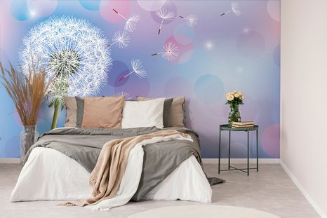 SAMOLEPÍCÍ TAPETA MODRÁ PAMPELIŠKA S ABSTRAKTNÍM POZADÍM - SAMOLEPÍCÍ TAPETY - TAPETY