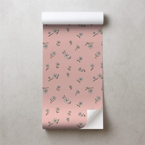 SAMOLEPÍCÍ TAPETA RŮŽOVÉ POZADÍ S BÍLÝMI KVÍTKY - VZOROVANÉ TAPETY - TAPETY