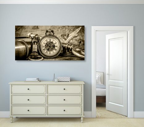 OBRAZ HODINKY Z MINULOSTI V SÉPIOVÉ PROVEDENÍ - ČERNOBÍLÉ OBRAZY - OBRAZY