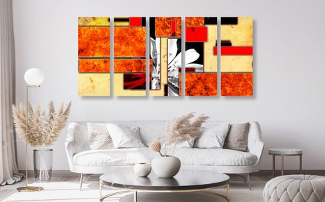 5-DÍLNÝ OBRAZ ORANŽOVÁ KVĚTINOVÁ ABSTRAKCE - OBRAZY KVĚTŮ - OBRAZY