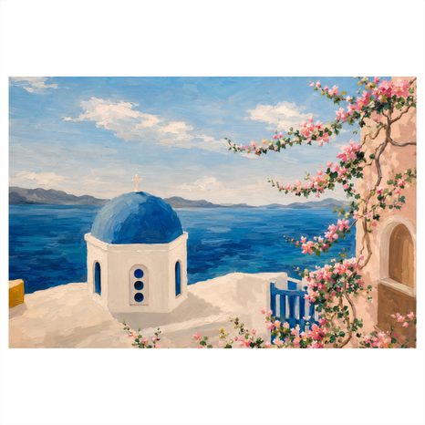 TABLEAU SUR TOILE – CHAPELLE GRECQUE AU-DESSUS DE LA MER - TABLEAUX DE LA VILLE - TABLEAUX