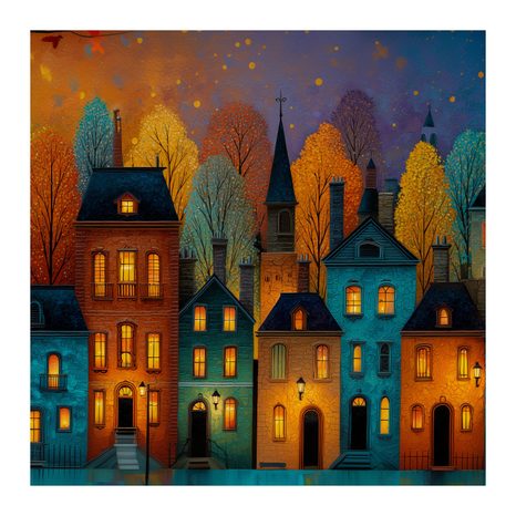 WANDBILD ZAUBERHAFTES HERBSTDORF - BUNTE HÄUSER - BILDER