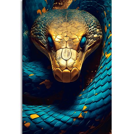 QUADRO SU TELA – SERPENTE BLU-ORO - QUADRI I DOMINATORI DEL REGNO ANIMALE - STAMPE E QUADRI