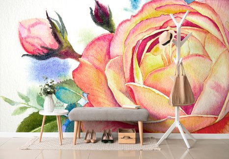 TAPETE GEMALTE ROSEN - TAPETEN MIT BLUMENMOTIVEN - TAPETEN