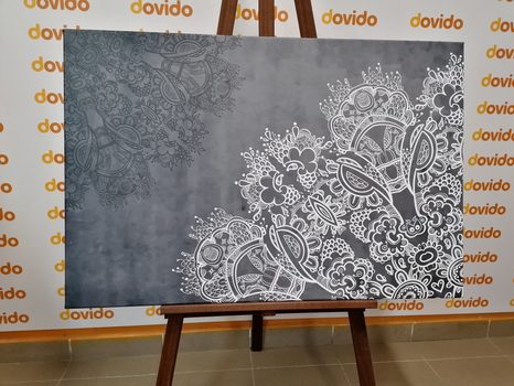 KÉP VIRÁGOS MANDALA RÉSZE FEKETE FEHÉRBEN - FEKETE-FEHÉR KÉPEK - KÉPEK