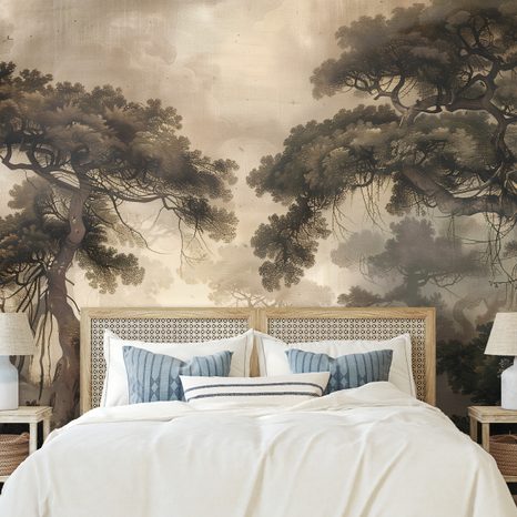 TAPET AUTOADEZIV PĂDURE MISTERIOASĂ ÎN CEAȚĂ - TAPET PĂDURE - TAPETURI